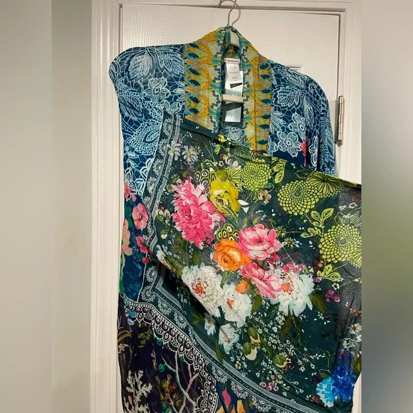 NWT Coldwater Creek OS Colorful Patchwork Flowy Open Front Kimono Top Kaftan - Picture 2 of 8
